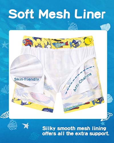 SURF CUZ Boys Swim Trunks Toddler Swim Shorts UPF 50+ Bathing Suit for Boy Swimsuit Mesh Swimwear Quick Dry Beach Board Shorts Yellow Fish School 5-6 Years - Image 4
