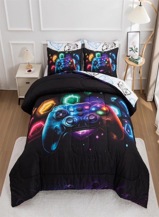 NTBED طقم لحاف ألعاب فيديو من إن تي بيد للأولاد والبنات والأطفال، بتصميم فضائي وكوني وألعاب، مصنوع من ألياف دقيقة خفيفة الوزن، طقم مفروشات ألعاب (متعدد الألوان، مقاس كوين) - Image 2