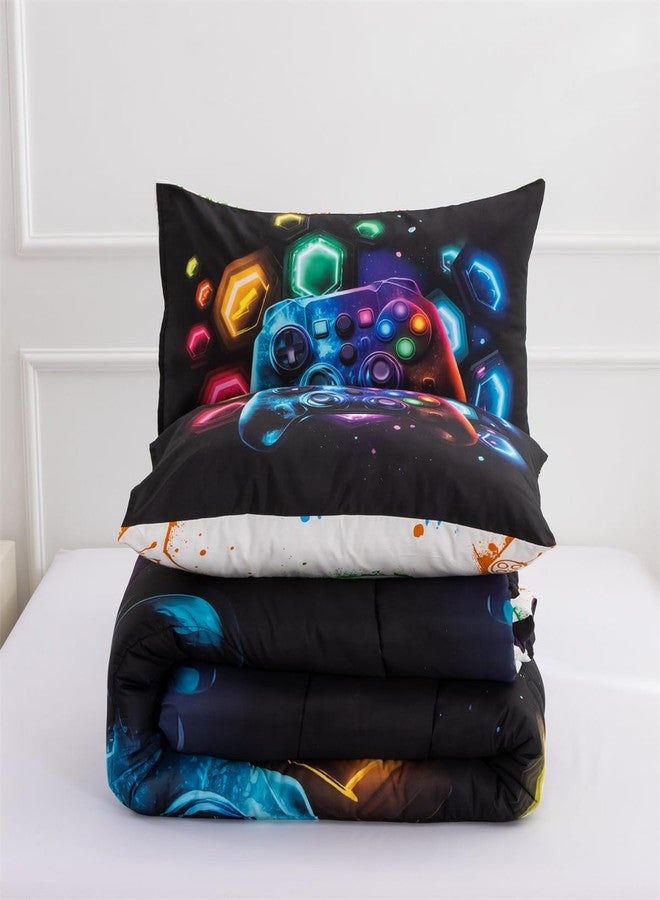 NTBED طقم لحاف ألعاب فيديو من إن تي بيد للأولاد والبنات والأطفال، بتصميم فضائي وكوني وألعاب، مصنوع من ألياف دقيقة خفيفة الوزن، طقم مفروشات ألعاب (متعدد الألوان، مقاس كوين) - Image 4