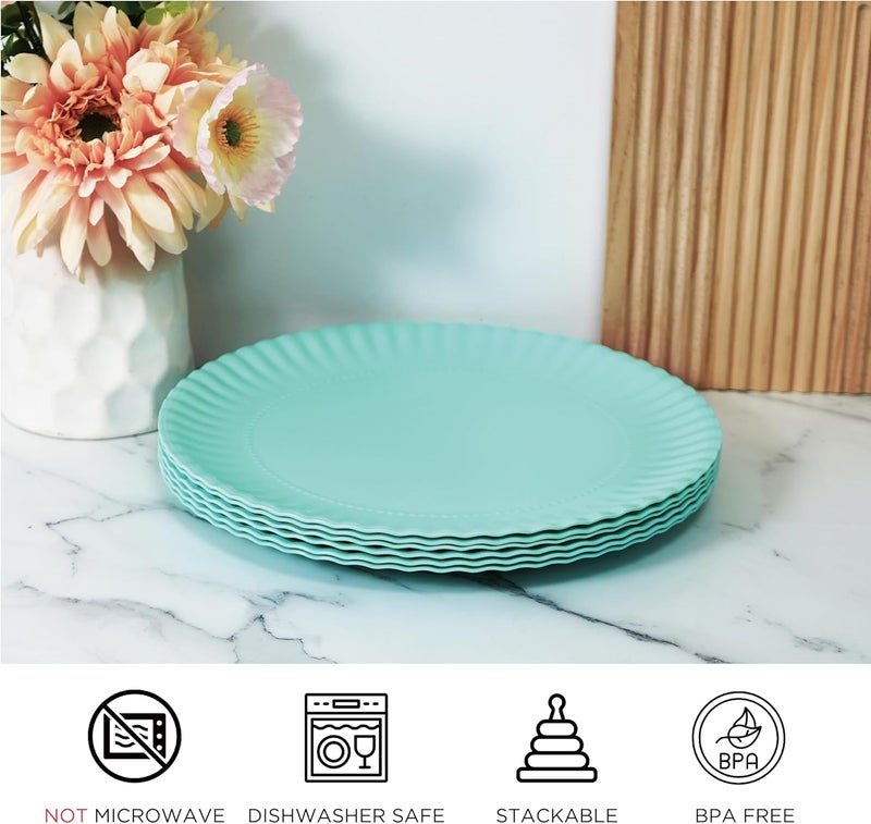 TP 105 inch Melamine Dinner Plates Set of 6 Lightweight Serving Round Salad Plate for 6 Dessert Dishes for Indoors and Outdoors Teal - Image 3