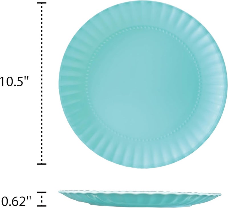 TP 105 inch Melamine Dinner Plates Set of 6 Lightweight Serving Round Salad Plate for 6 Dessert Dishes for Indoors and Outdoors Teal - Image 2