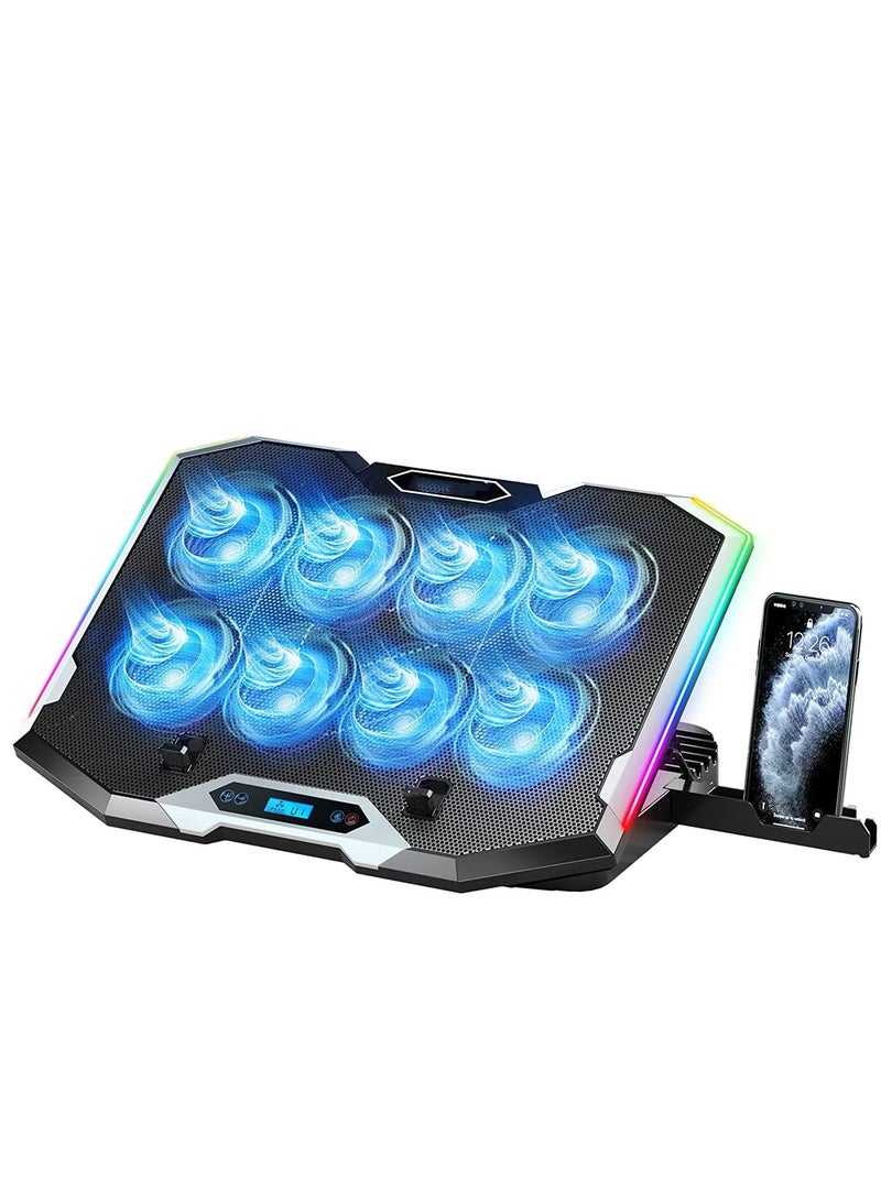 Alyashmac Gaming Laptop Cooling Pad with 8 Cooling Fans, Laptop Fan Cooling Pad for Laptop ,RGB Laptop Cooler Stand with 6 Height Adjustable, Two USB Port, Phone Stand - Image 1
