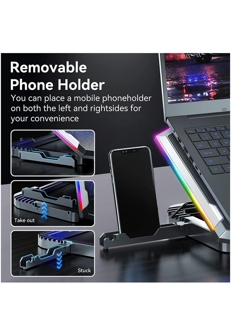 Alyashmac Gaming Laptop Cooling Pad with 8 Cooling Fans, Laptop Fan Cooling Pad for Laptop ,RGB Laptop Cooler Stand with 6 Height Adjustable, Two USB Port, Phone Stand - Image 5