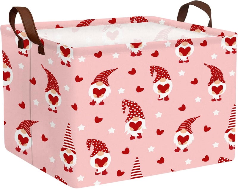 SETAMA Valentine's Day Basket for Gifts Empty Cute Heart Large Gift Basket Decorative Storage Bin for Kid and Baby Room Décor (Pink Dwarf Love) - Image 1