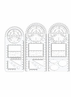 KASTWAVE 3Pcs Multifunctional Geometric Ruler, Mathematics Drawing Ruler, Geometric Drawing Template Measuring Draft Rulers for Student School Office  - Image 1