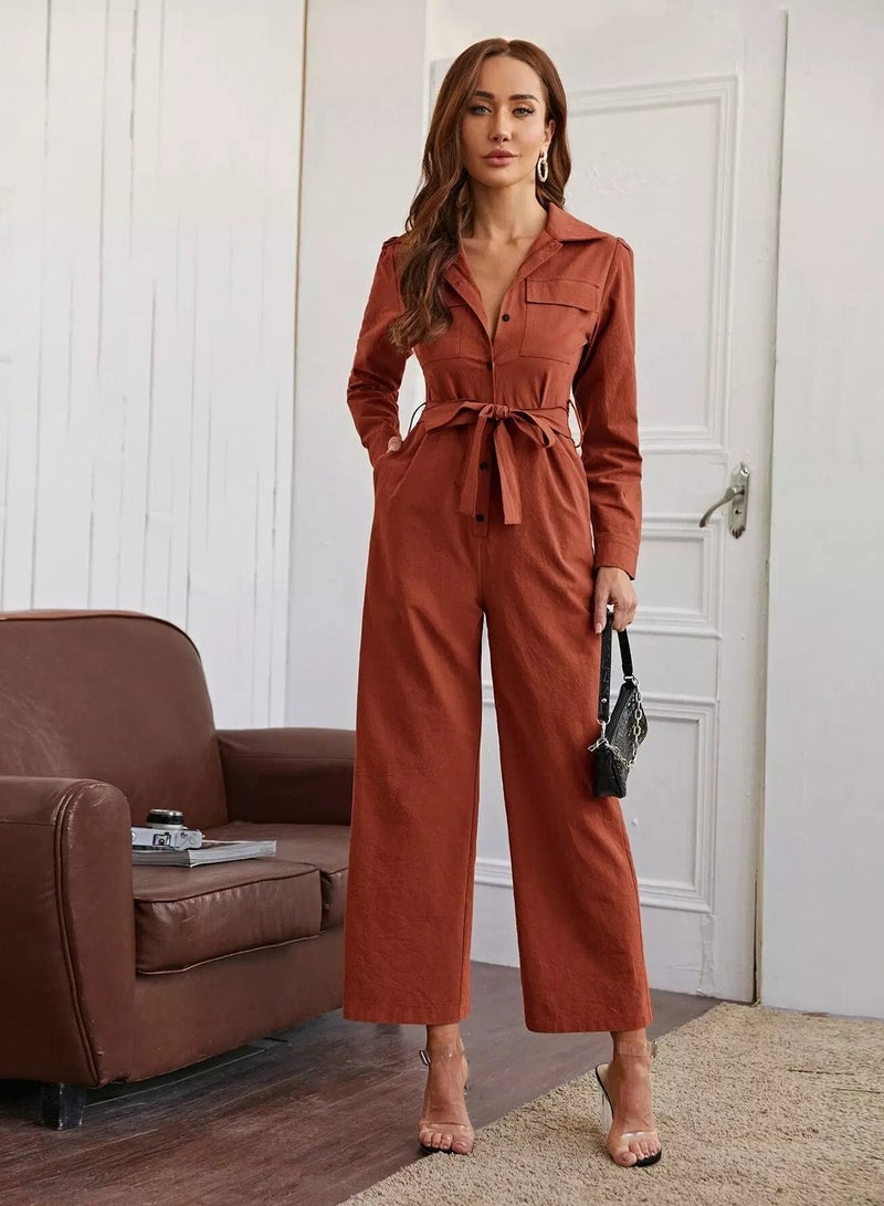 Belted Wide Leg Shirt Jumpsuit  - Image 1