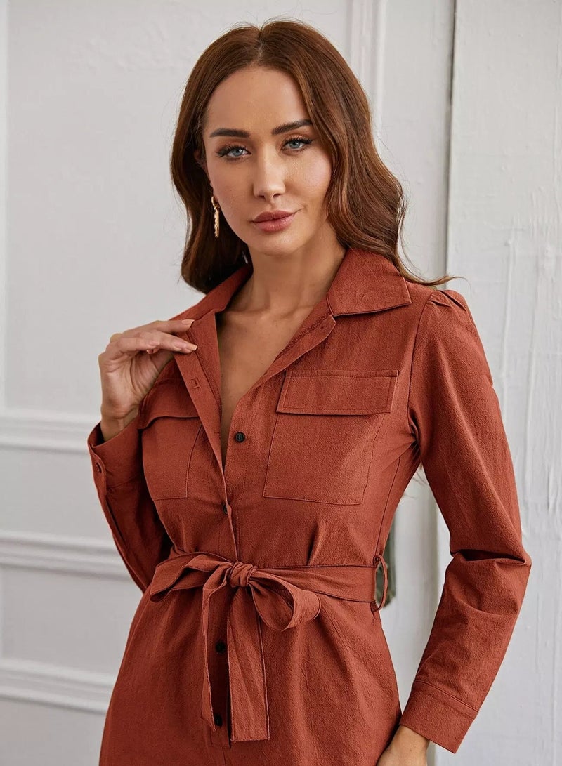 Belted Wide Leg Shirt Jumpsuit  - Image 5