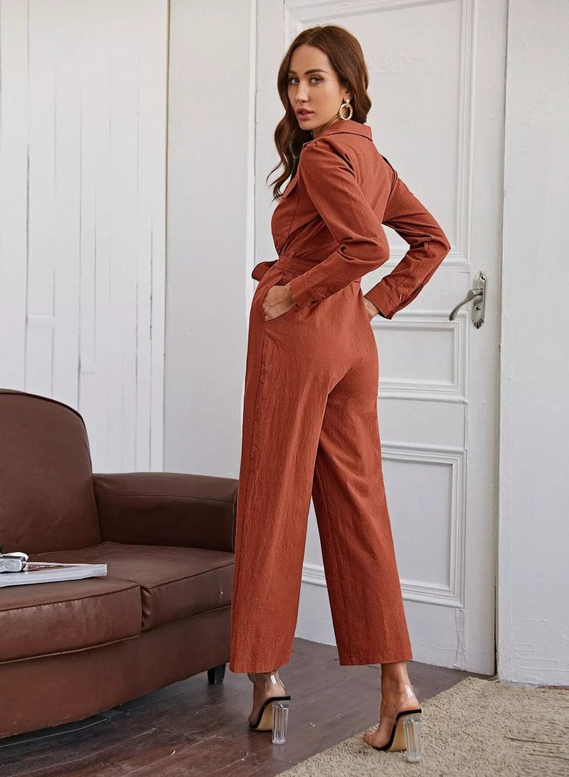 Belted Wide Leg Shirt Jumpsuit  - Image 2