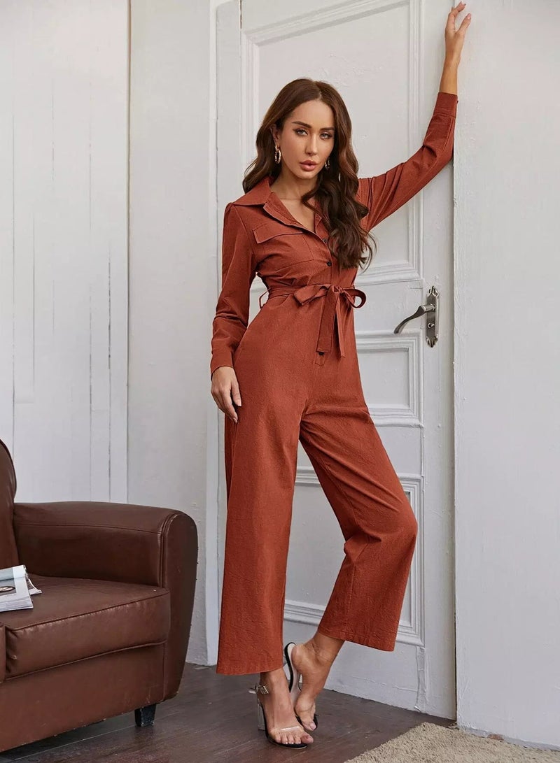 Belted Wide Leg Shirt Jumpsuit  - Image 3