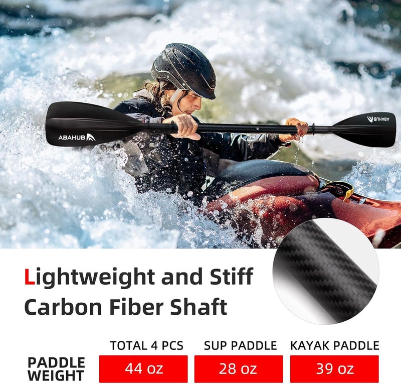 Abahub 1 x 4 Section Carbon SUP Paddle/Kayak Oar, Adjustable Stand up Paddleboard Paddles, Lightweight Carbon Shaft Black/Blue/Green/Gray/Orange/Red Plastic Blade - Image 2
