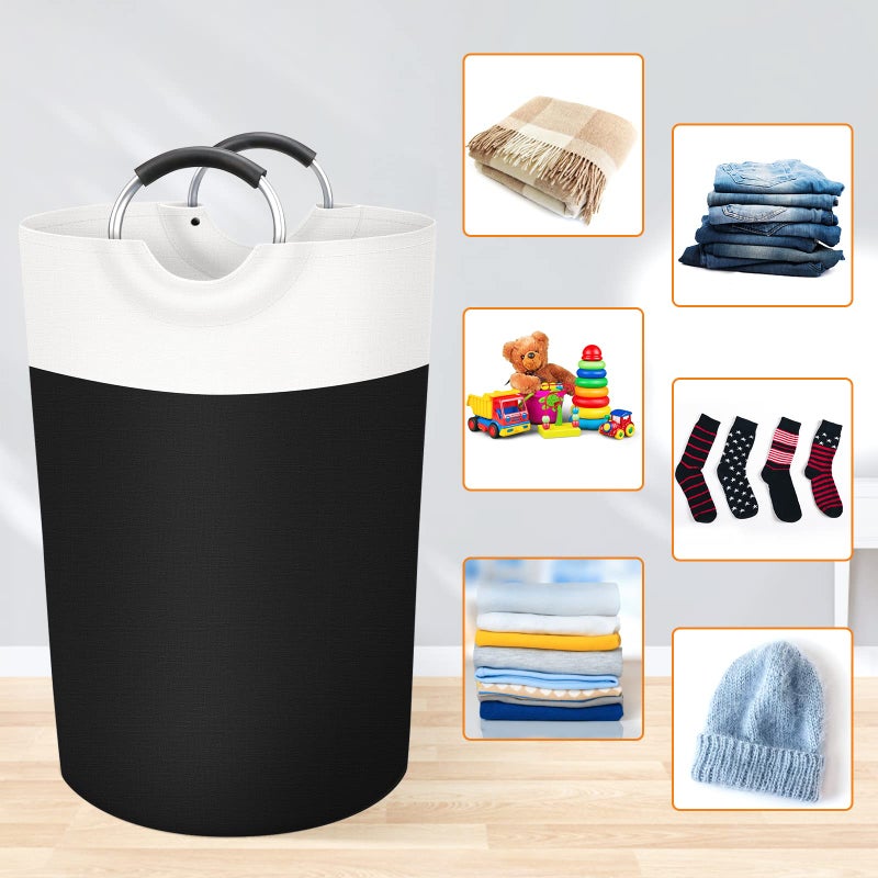 BlissTotes 75L Laundry Basket, Freestanding Laundry Hamper, Collapsible Dirty Clothes Hamper, Waterproof Fabric with Foam Protected Aluminum Handles for College, Dorm, Family (Black) - Image 4