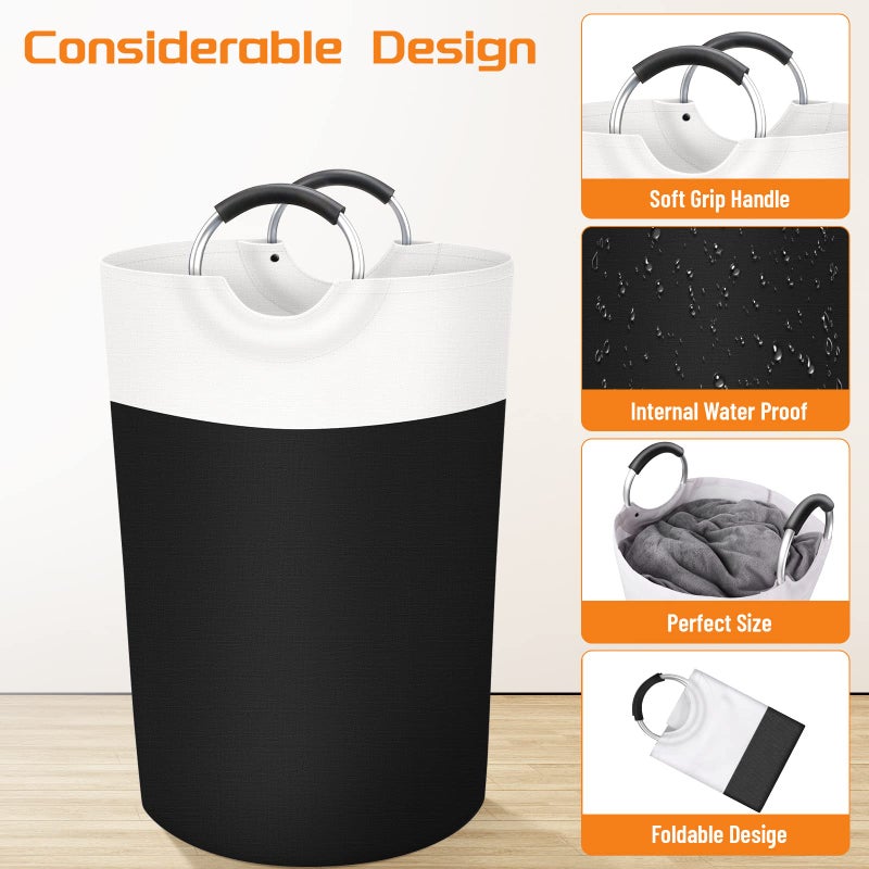 BlissTotes 75L Laundry Basket, Freestanding Laundry Hamper, Collapsible Dirty Clothes Hamper, Waterproof Fabric with Foam Protected Aluminum Handles for College, Dorm, Family (Black) - Image 3