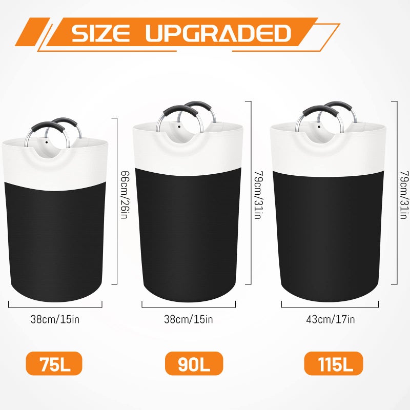 BlissTotes 75L Laundry Basket, Freestanding Laundry Hamper, Collapsible Dirty Clothes Hamper, Waterproof Fabric with Foam Protected Aluminum Handles for College, Dorm, Family (Black) - Image 2