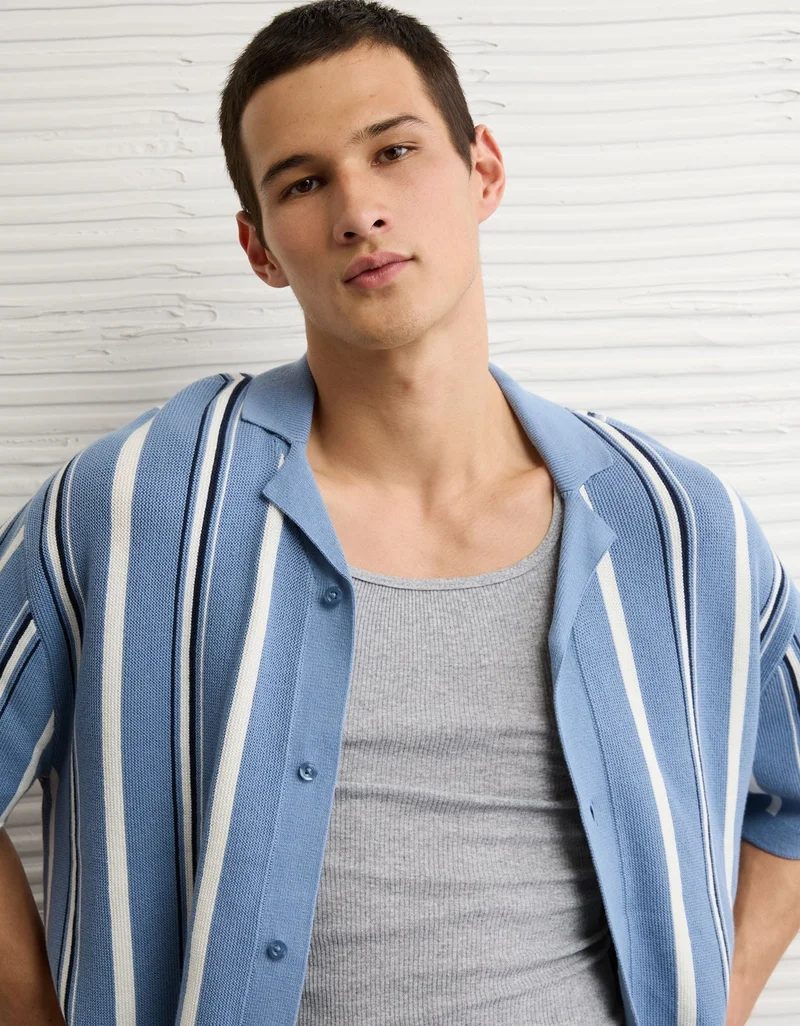 American Eagle  AE Striped Button-Up Sweater Polo for Men | Best Price UAE