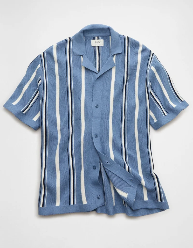 American Eagle  AE Striped Button-Up Sweater Polo for Men | Best Price UAE