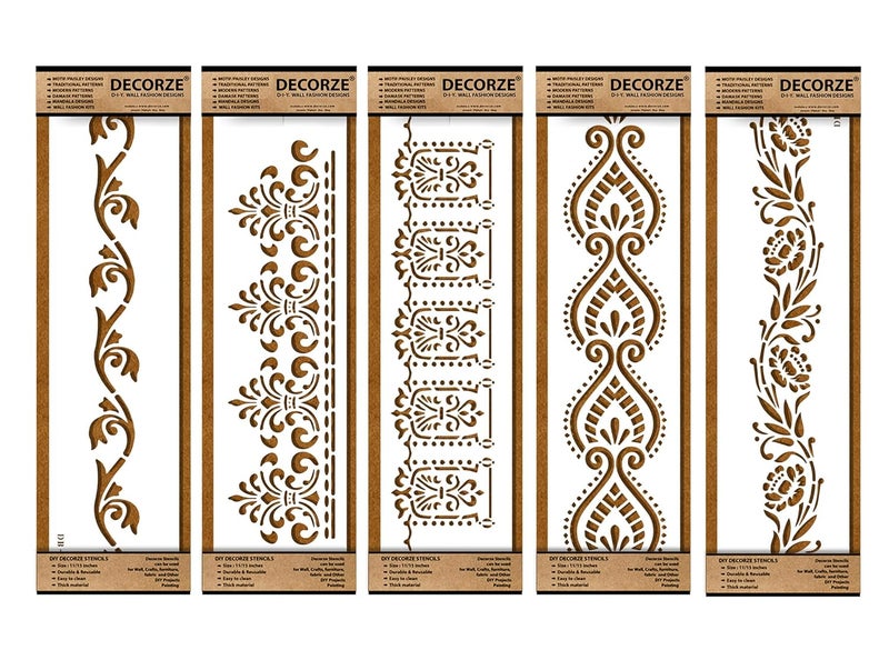 Plastic Stencils for Border Art, Stencils for Wall, Border Stencils for Wall Painting Suitable for Room Wall Decoration Purpose (Set of 5)(Color-White)|Design-13