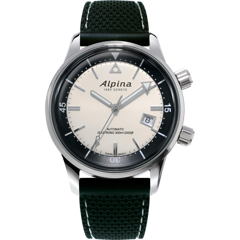 Alpina Mens Swiss Automatic Heritage Seastrong Diver Black Watch Sapphire Crystal Power Reserve 300M Water Resistant Model AL525S4H6