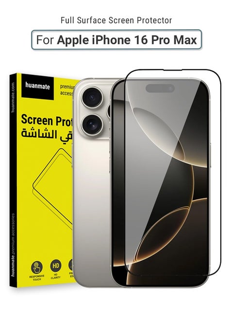 Apple iPhone 16 Pro Max Screen Protector – Premium Edge to Edge Tempered Glass, High Transparency, Delicate Touch, Anti-Explosion, Smooth Arc Edges, Easy Installation