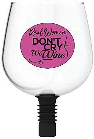 Guzzle Buddy 2GO Unbreakable Tritan Plastic 16 Ounce Wine Glass It Turns Your Bottle Into Your Glass Wine Bottle Topper Christmas Gift White Elephant for Wife Real Women Design