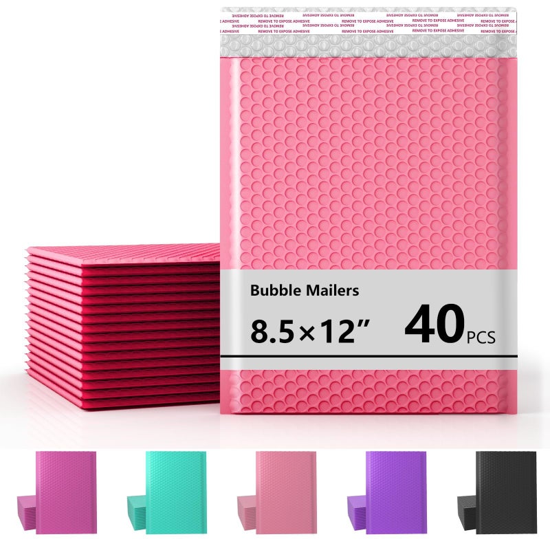 oceanite 8.5 x 11 Inch Bubble Mailer 40 Pack, Waterproof Padded Envelopes with Strong Self-Seal Adhesive, Cushioning Shipping Bags with Bright Color for Small Business - Pink - Image 1