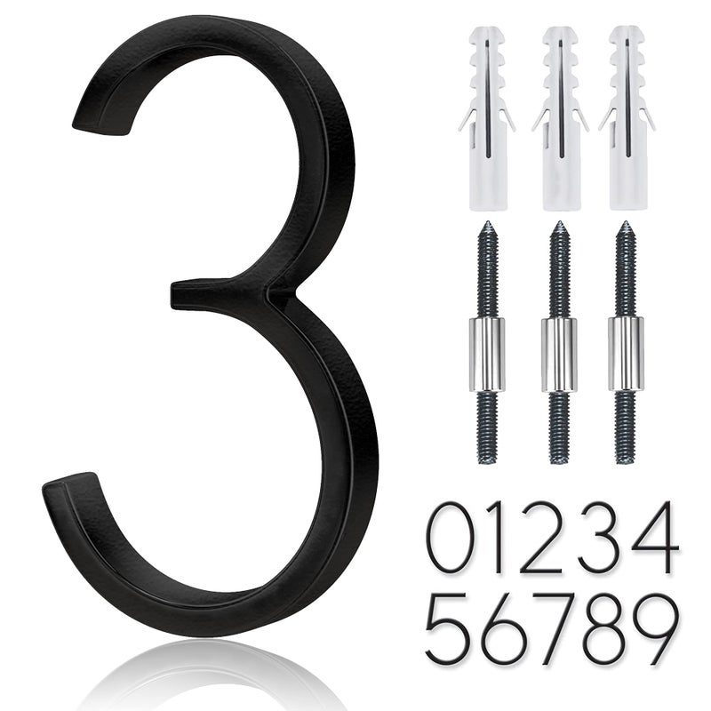 OLADOT 5"" Stainless Steel Floating House Number Metal Modern House Numbers Garden Door Mailbox Decor Number With Nail Kit Coated Black 911 Visibility Signage (3) - Image 1