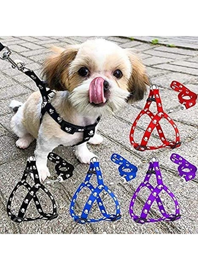 Adjustable Leash With Harness Set 5Mm Paw Printed Nylon Puppy Harness For All Breeds Dogs, Cat And Puppies (Color As Per Availability) - Image 2