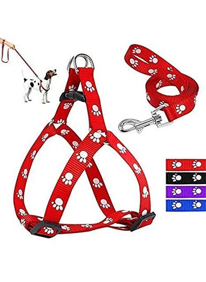 Adjustable Leash With Harness Set 5Mm Paw Printed Nylon Puppy Harness For All Breeds Dogs, Cat And Puppies (Color As Per Availability) - Image 4