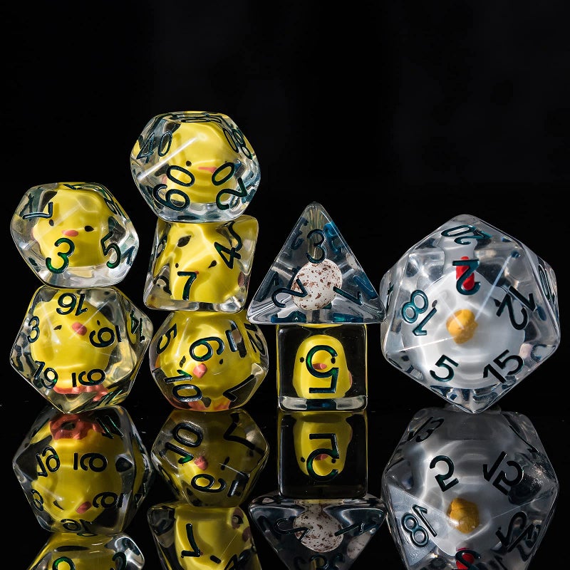 Cusdie 8Die DND Dice Polyhedral Dice Set Filled with Animal Animal Dice Set for Role Playing Game DD Dice 8Pcs Yellow Chicken - Image 3