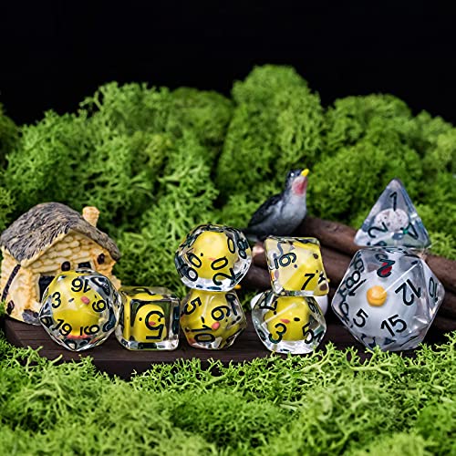 Cusdie 8Die DND Dice Polyhedral Dice Set Filled with Animal Animal Dice Set for Role Playing Game DD Dice 8Pcs Yellow Chicken - Image 5