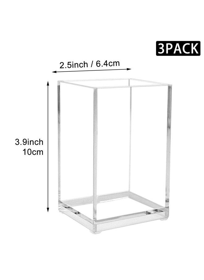 Cerpourt - 3 Pack Clear Acrylic Makeup Brush Holder,Acrylic Cosmetic Brushes Storage Organizer,Pencil Pen Holder Cup for Desk,Modern Design Desk Accessories for Office School Home Supplies - Image 1
