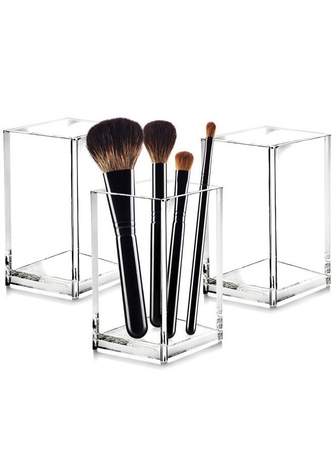 Cerpourt - 3 Pack Clear Acrylic Makeup Brush Holder,Acrylic Cosmetic Brushes Storage Organizer,Pencil Pen Holder Cup for Desk,Modern Design Desk Accessories for Office School Home Supplies - Image 1