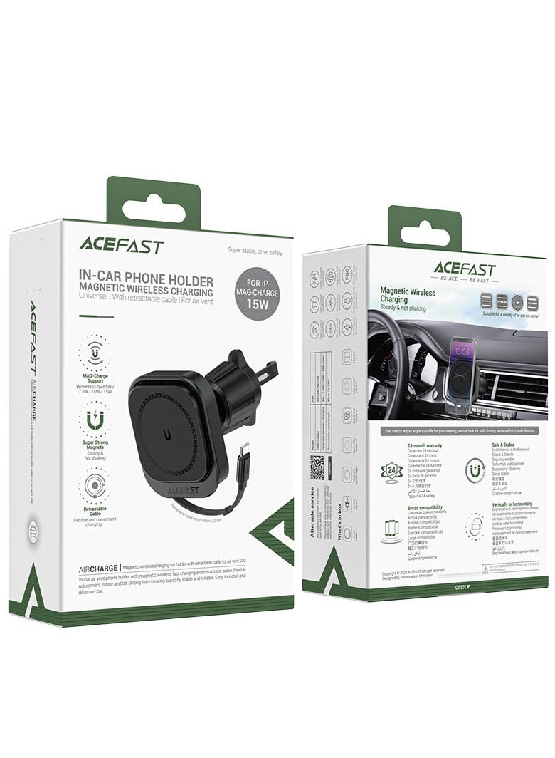 ACEFAST D32 magnetic wireless charging holder with retractable cable. - Image 5