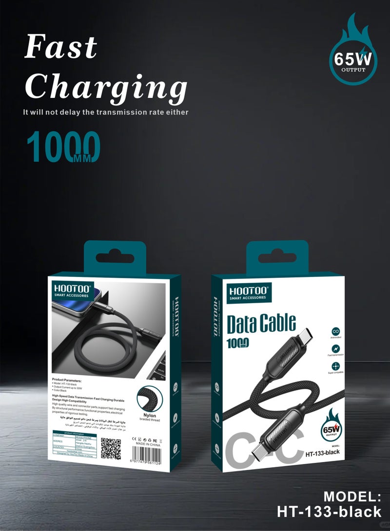 HooToo Data Cable 1000 mm USB-C to USB-C charging cable color supports USB-C ports compatible with iPhone and Galaxy devices fast charging cable 65W iPhone to USB-C durable and heat-resistant charging cable iPhone charger cable iPhone charging cable Galaxy charging cable iPhone USB-C cable iPhone cable portable cable Galaxy cable USB-C cable - Image 3