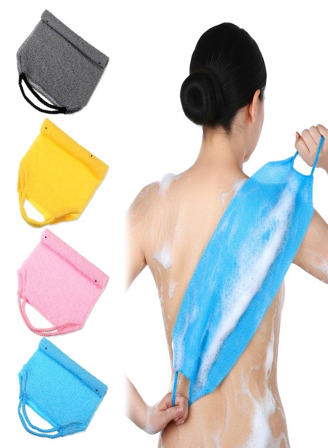 Gtziqa Exfoliating Back Washers Scrub with Handles, 4 Pcs Exfoliating Towel for Shower Stretchable Back Washer Japanese Backs Scrubber Cloth Towels Double-Sided Nylon Body Exfoliator for Cleans Skin Massages - Image 1