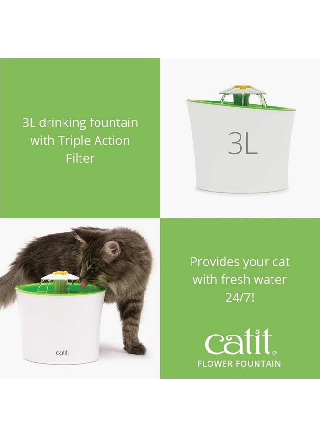 كاتيت نافورة زهور كاتيت مع فلتر ثلاثي المفعول، نافورة مياه شرب للقطط، 3 لتر، أخضر - Image 2