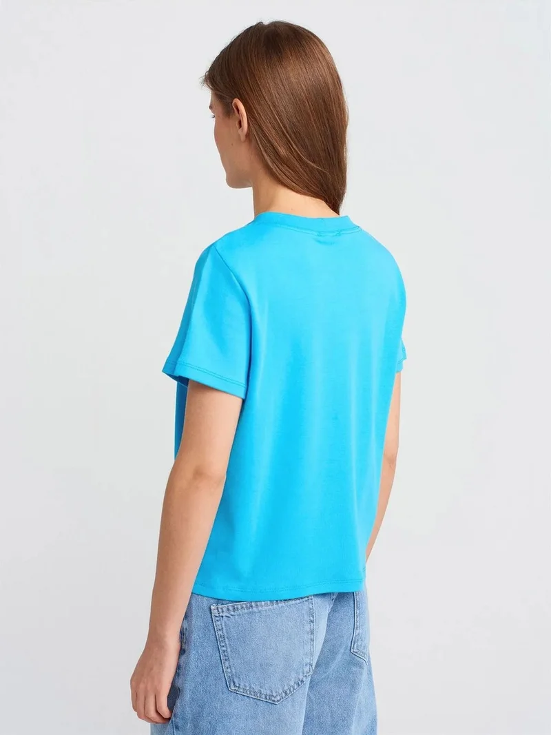 ديلفين DILVIN Women's Cotton Crew Neck T-Shirt With Embroidery