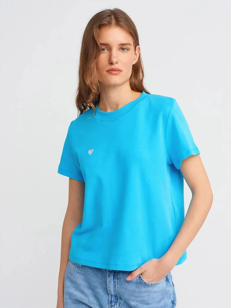 ديلفين DILVIN Women's Cotton Crew Neck T-Shirt With Embroidery