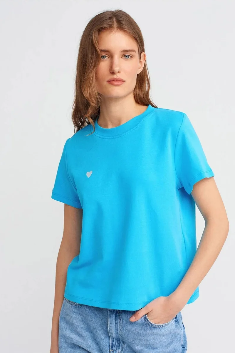 DILVIN Women's Cotton Crew Neck T-Shirt With Embroidery