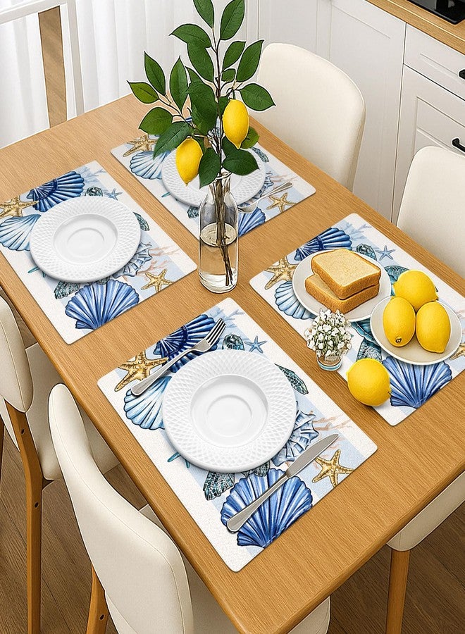 snaxuda Placemats Set of 4 Sea Shell Starfish Beach 12x18 Inch Seasonal Spring Ocean Coastal Washable Linen Nautical Table Mats for Party Kitchen Dining Decoration - Image 5