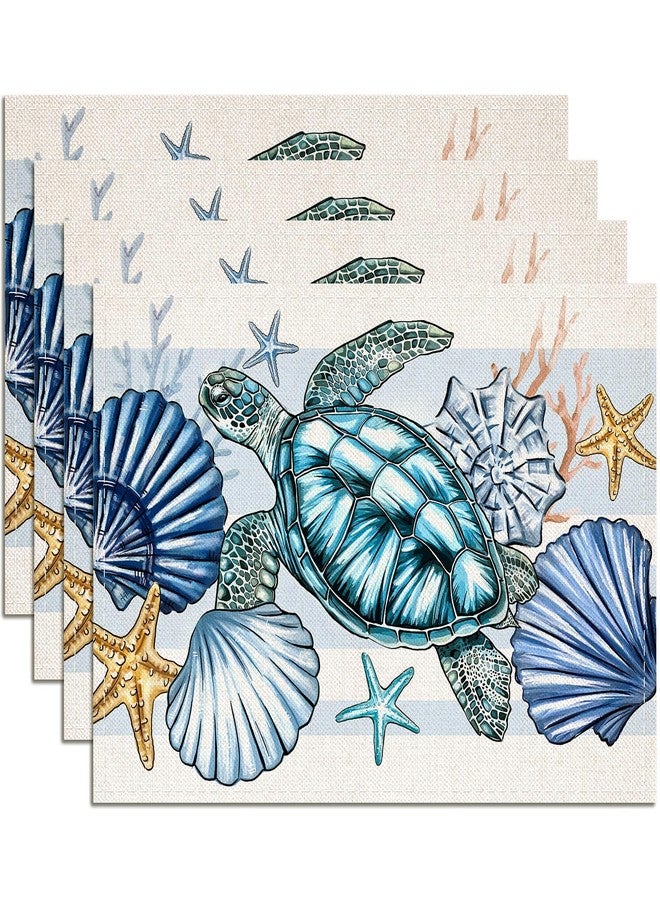 snaxuda Placemats Set of 4 Sea Shell Starfish Beach 12x18 Inch Seasonal Spring Ocean Coastal Washable Linen Nautical Table Mats for Party Kitchen Dining Decoration - Image 1