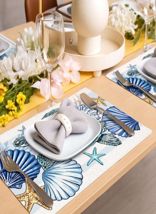 snaxuda Placemats Set of 4 Sea Shell Starfish Beach 12x18 Inch Seasonal Spring Ocean Coastal Washable Linen Nautical Table Mats for Party Kitchen Dining Decoration - Image 2