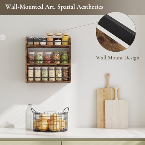 BCOZLUX Spice Rack Wall Mounted Wood 3 Tier Spice Rack for Countertop Vertical Spice Organizer for Spice Jars and Seasonings Hanging Spice Shelf for Kitchen Cabinet or Pantry Rustic Brown - Image 3