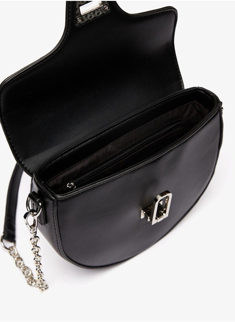 shoexpress - Shoexpress Solid Crossbody Bag with Chain Strap and Lock Closure Black - Image 1