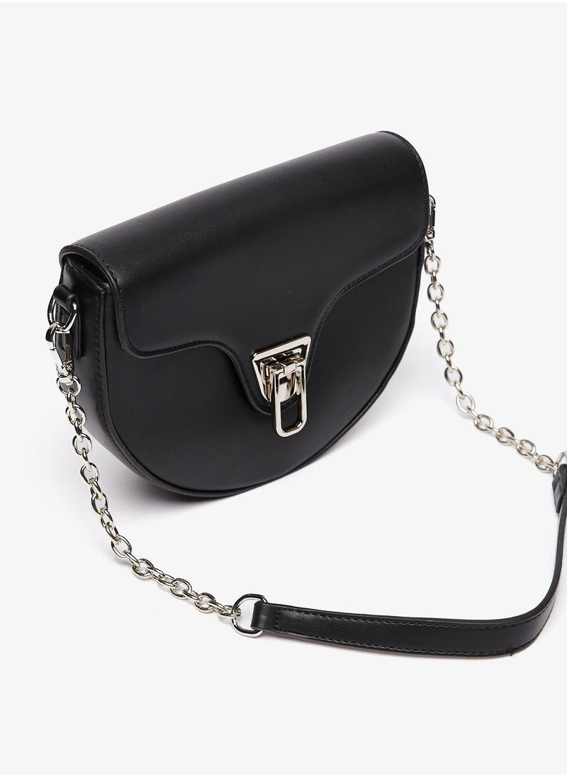 shoexpress - Shoexpress Solid Crossbody Bag with Chain Strap and Lock Closure Black - Image 1