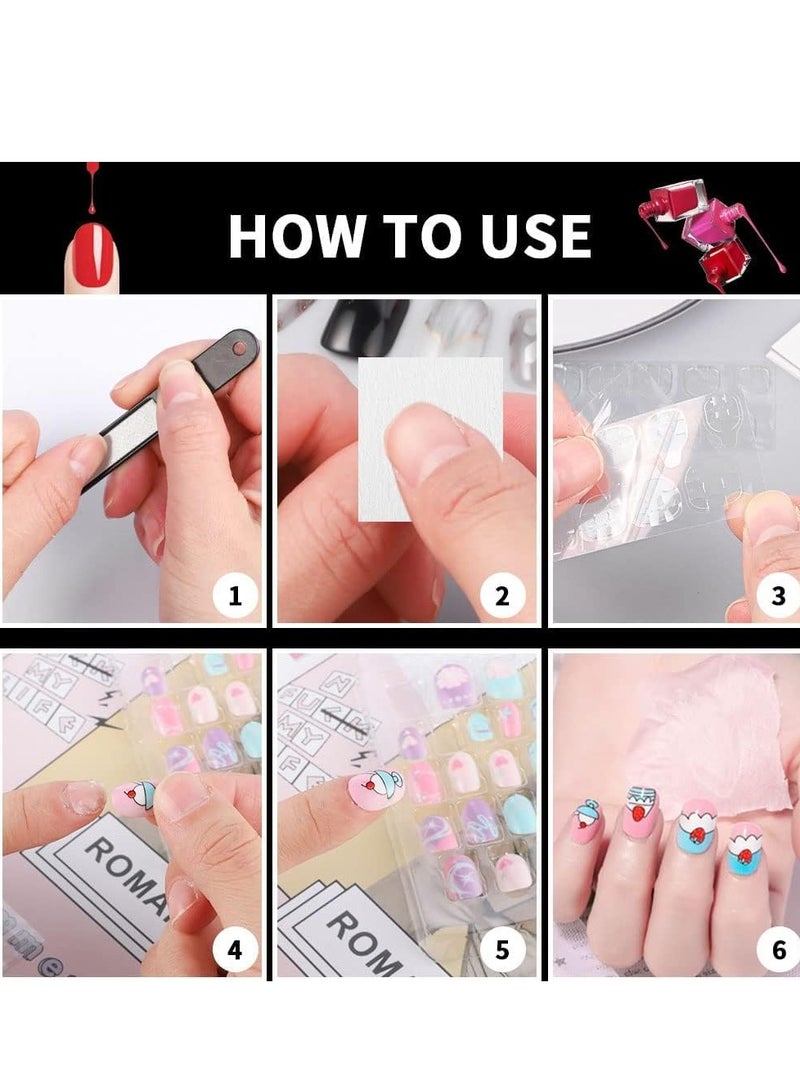 144 Pieces Kids Stick On Nails Full Cover Children False Short Press Sets Fake Cartoon Nail Pattern for Girls Art Decoration - Image 5