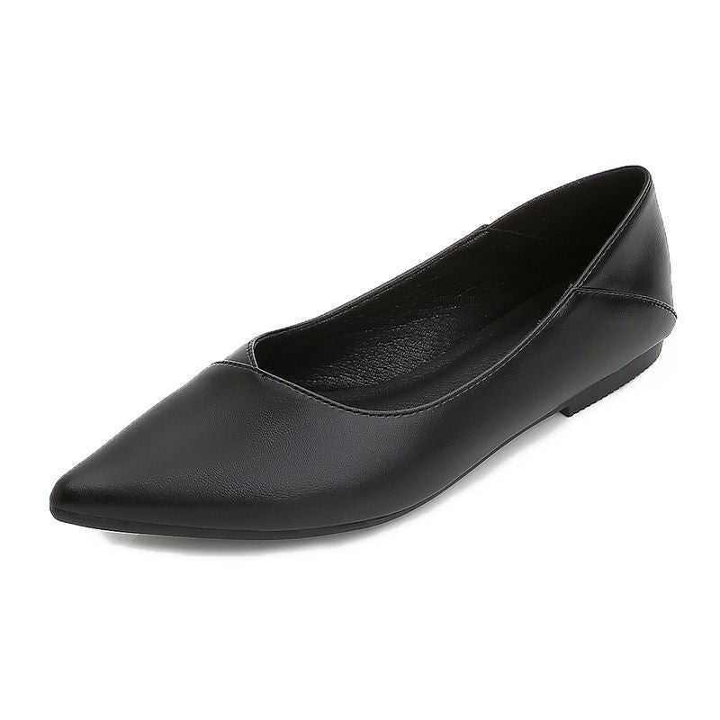 Leather Soft Sole Work Shoes Women'S Black Pointed Flat Single Shoes Professional Stewardess Soft Leather Comfortable Work High Heels - Image 1