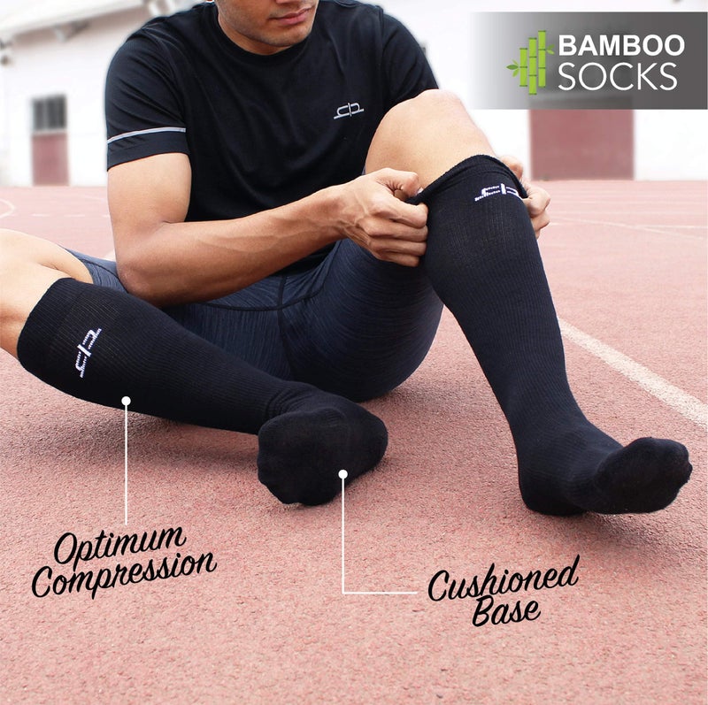 HEELIUM Bamboo Knee Length Socks for Men & Women | Compression Socks | Running, Cycling | Boosts Blood Circulation & Recovery, Black - Image 2