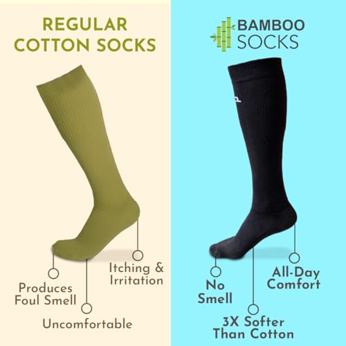 HEELIUM Bamboo Knee Length Socks for Men & Women | Compression Socks | Running, Cycling | Boosts Blood Circulation & Recovery, Black - Image 3