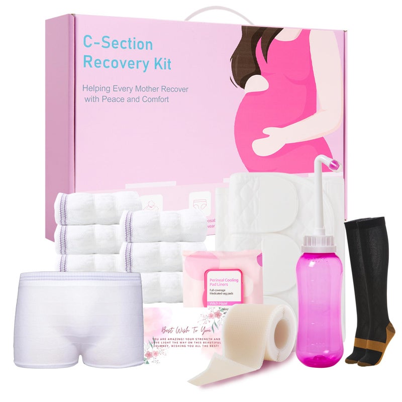 SOFTCA C Section Recovery Must Haves Kit Peri BottleDisposable Mesh UnderwearsWitch Hazel Pad LinersSilicone Scar Patches Abdominal Belly BinderSocksCSection Recovery Essentials Kit - Image 3