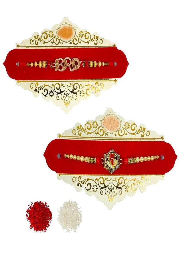 Evisha 2 Pcs Bro And Ganesh Rakhi For Brother | Rakhi Combo 109-111 | rakhi || rakhi set || rakhi for brother || rakhi for brother and bhabhi || rakhi combo || bhaiya bhabhi rakhi || rakhi gifts - Image 1